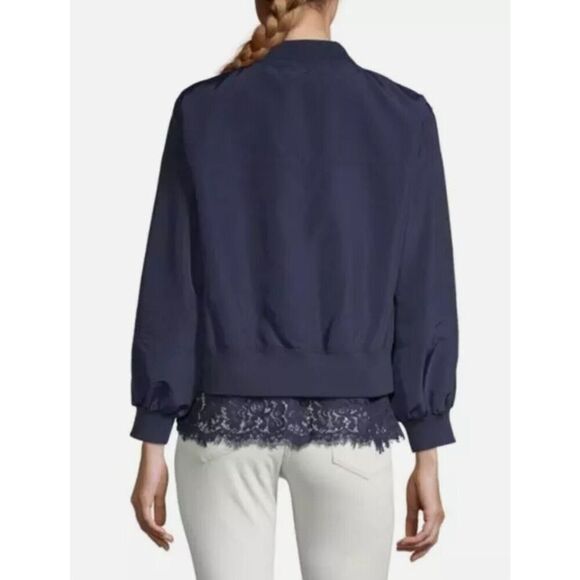 Laundry by Shelli Segal New Casual Lace-Trim Bomber Jacket Midnight Blue Size 14 - Picture 2 of 7